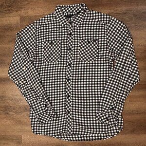 Rusty Casual Button Down Mens Large Black & White Plaid Rugged Flannel Shirt